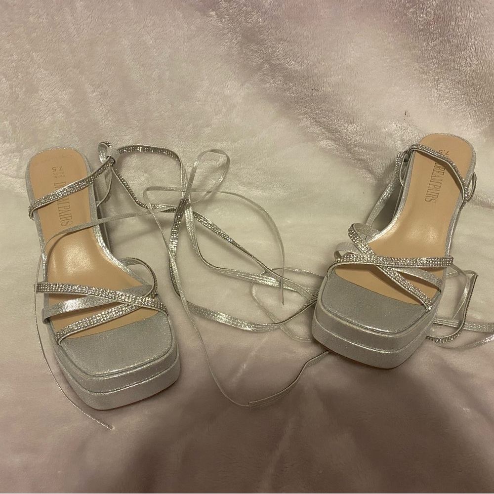 Sliver lace up platform heels